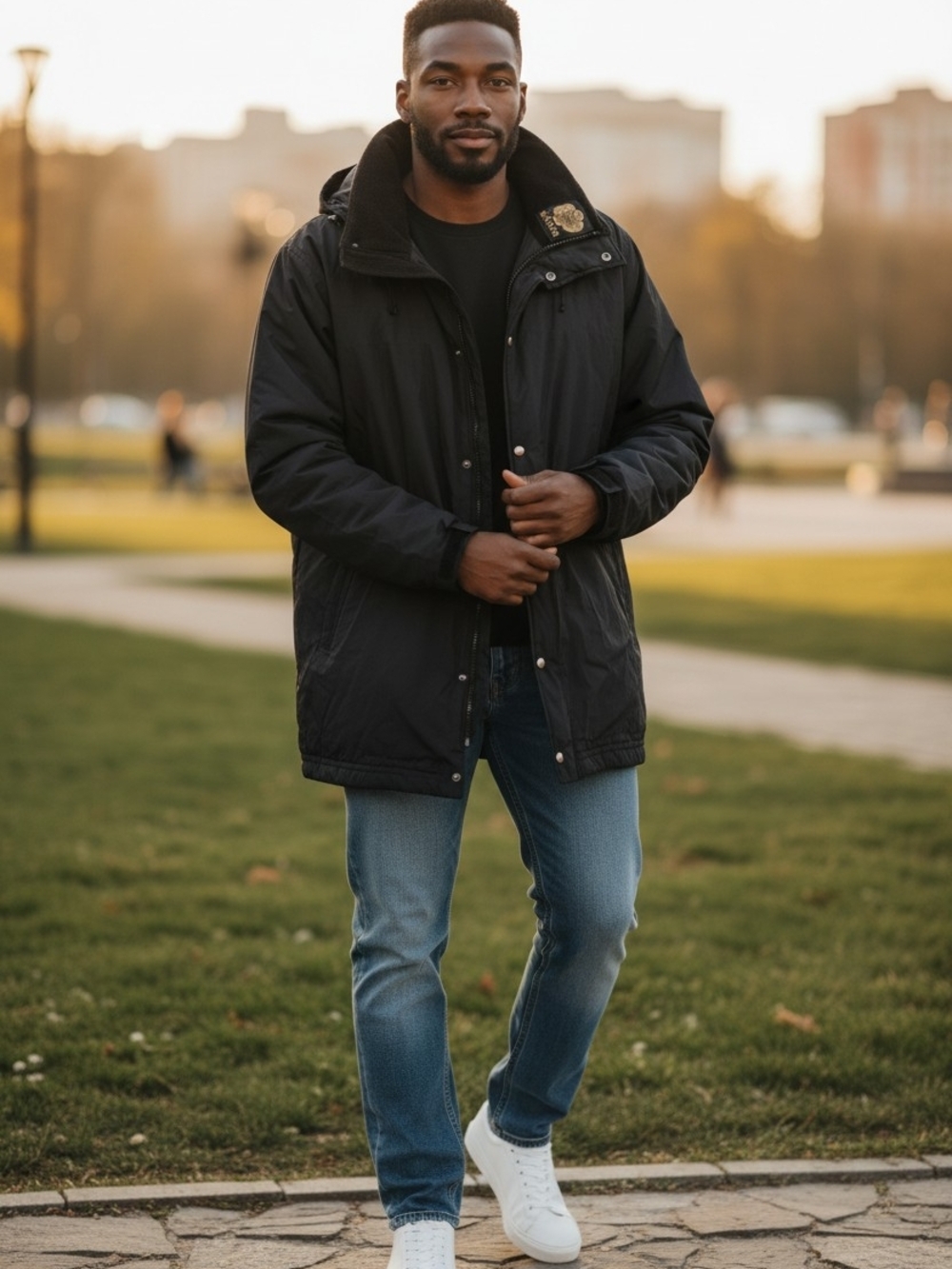 Kanuk Men’s Winter Coat Blue Owl Logo Back Insulated Made in Canada Warm Parka